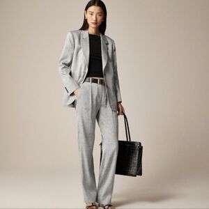 J Crew Grey Herringbone Linen Blend Trousers